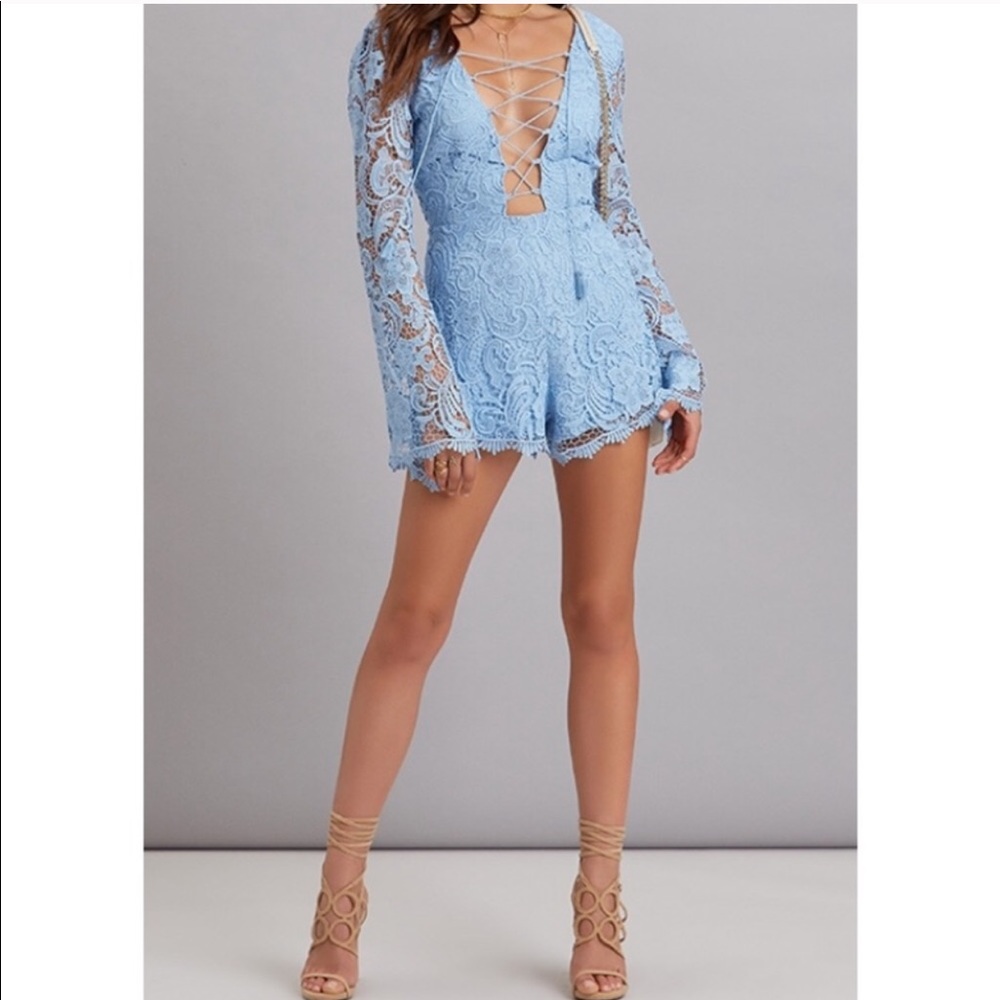 The JetSet Diaries Pisa Lace Romper in Cornflower